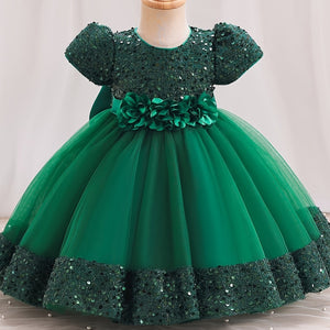 Sparkling Sequin Princess Tutu Dress for Girls - Midi, Belted, Puff-Sleeve with Comfort Viscose Lining, Perfect for Spring-to-Fall