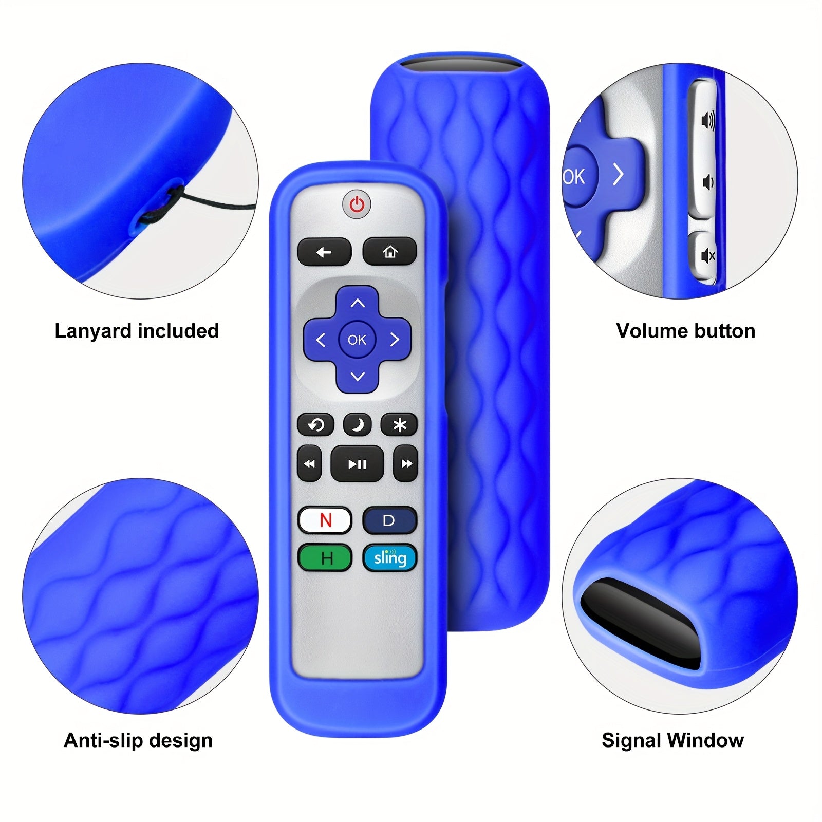 LOUTOC 4pcs-2pcs Silver Universal Replacement Remote Control for Roku TV, Not for Stick and Box, Plus 2pcs Silicone Remote Control Cover for Controller Protection with Universal Sleeve Skin Glow in the Dark Blue and Green, Infrared Connection, Easy to Use
