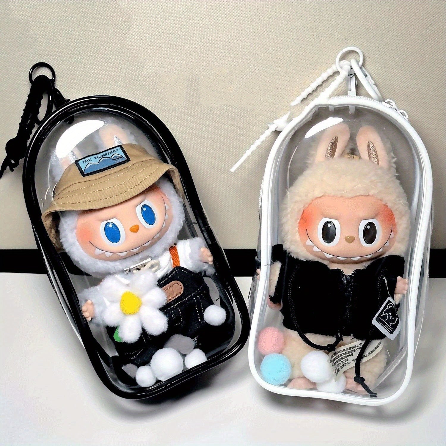 1pc Transparent PVC Doll Protector Case for 6.69" Labubu Plush - Durable Display Organizer with Zipper, Portable Dust Cover for Collectible Toys, Dark Pink/Purple/Yellow/White/Black/Green, Toy Storage, Clear Visibility Construction