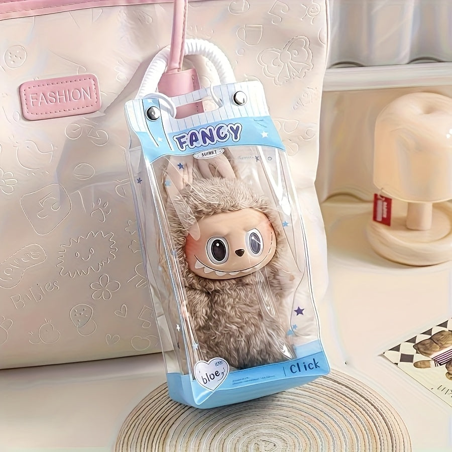 LABUBU Transparent Storage Bag, Toy Carry Bag, Suitcase with Spring Keychain, Clear Plastic Display Box, Suitable for LABUBU, CRYBABY and Winter Fantasy Plush Toys - Toy Lover'S Treasure Gift, Toy Storage Box (Doll Not Included)