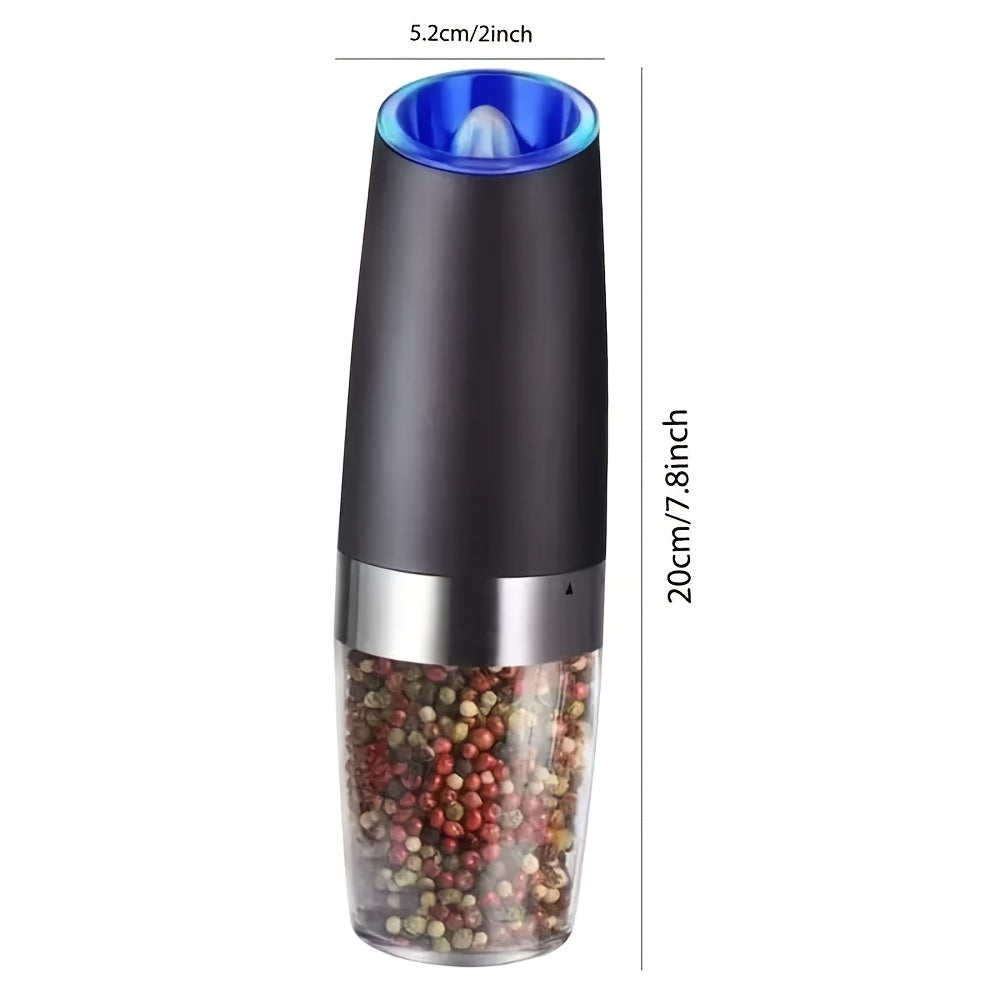 2pcs, Pepper Grinder, Household Sea Salt Ginder, Gravity Electric Adjustable Spice Grinder, Automatic Pepper Mill, Battery Powered With LED