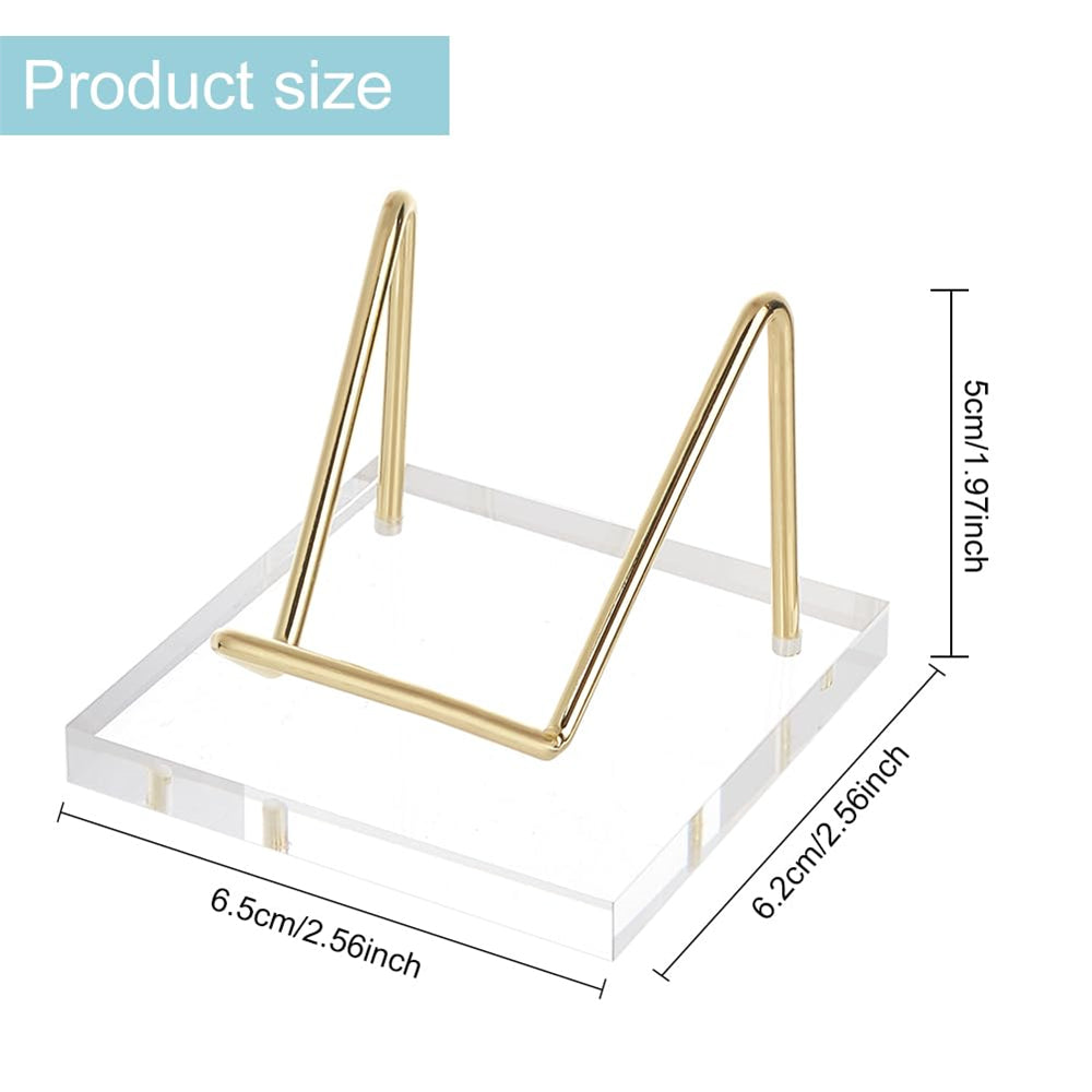 Acrylic Display Stand Gold Metal Arms Display Easel with Acrylic Base Decorative Display Pedestals Acrylic Small Mineral Crystal Display Stand for Gemstone Decor Collectibles