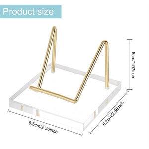 Acrylic Display Stand Gold Metal Arms Display Easel with Acrylic Base Decorative Display Pedestals Acrylic Small Mineral Crystal Display Stand for Gemstone Decor Collectibles