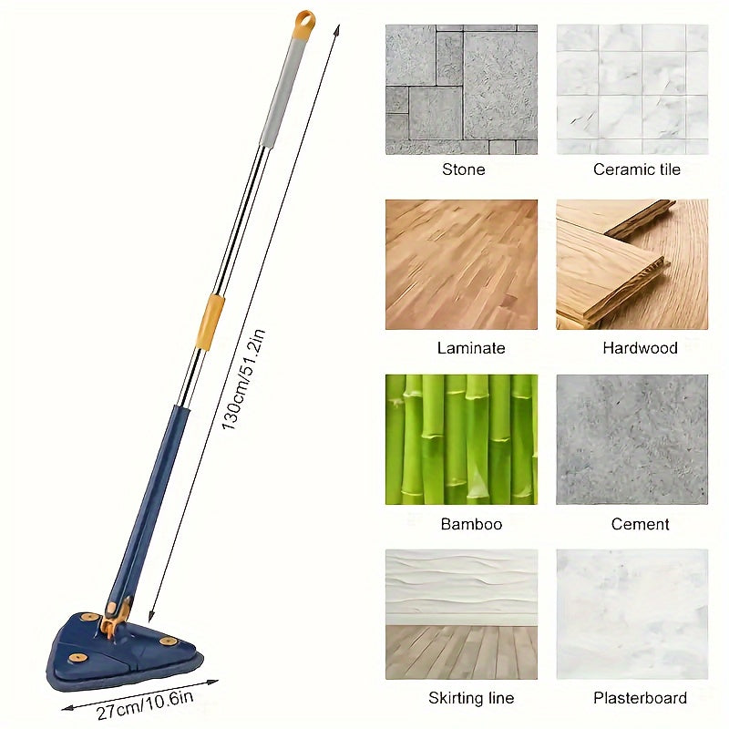 [Rotating Cleaning Mop] 1set, 360° Rotating Triangle Cleaning Mop | Long Handle Floor Mop, Hands-free Wash Squeeze Mop, Wet And Dry Dual-use Cleaning Mop, for Floor Wall Ceiling Corner Glass, Cleaning Supplies, Cleaning Tool