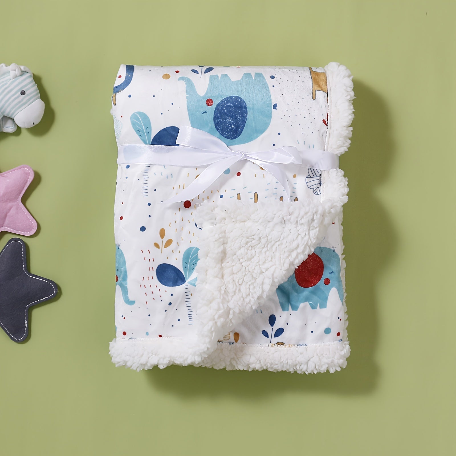 Cozy Double-Layered Youngsters' Blanket with Cute Animal Prints - Soft, Thick Spring & Autumn Throw in Gray/White/Blue/Yellow - Machine Washable Polyester, Thick, Animal Graphics