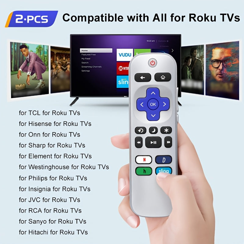 LOUTOC 4pcs-2pcs Silver Universal Replacement Remote Control for Roku TV, Not for Stick and Box, Plus 2pcs Silicone Remote Control Cover for Controller Protection with Universal Sleeve Skin Glow in the Dark Blue and Green, Infrared Connection, Easy to Use