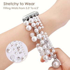 V-MORO 2024 Boho Bracelet Pearl Bracelet Bands Compatible with Apple Wath Bands 38mm 40mm 41mm 42mm 44mm 45mm Women, Natural Pearl Beaded Charms Pretty Straps Dressy Designer Jewelry Stretchy iWatch Bands for Series 10 9 8 7 6 5 4 3 2 1 SE
