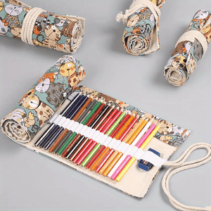 Creative Handmade Canvas Pen Curtain 12/24/36/48/72 Holes Large Capacity Pencil Case Sketch Stationery Box Large Capacity Pencil Case Simple