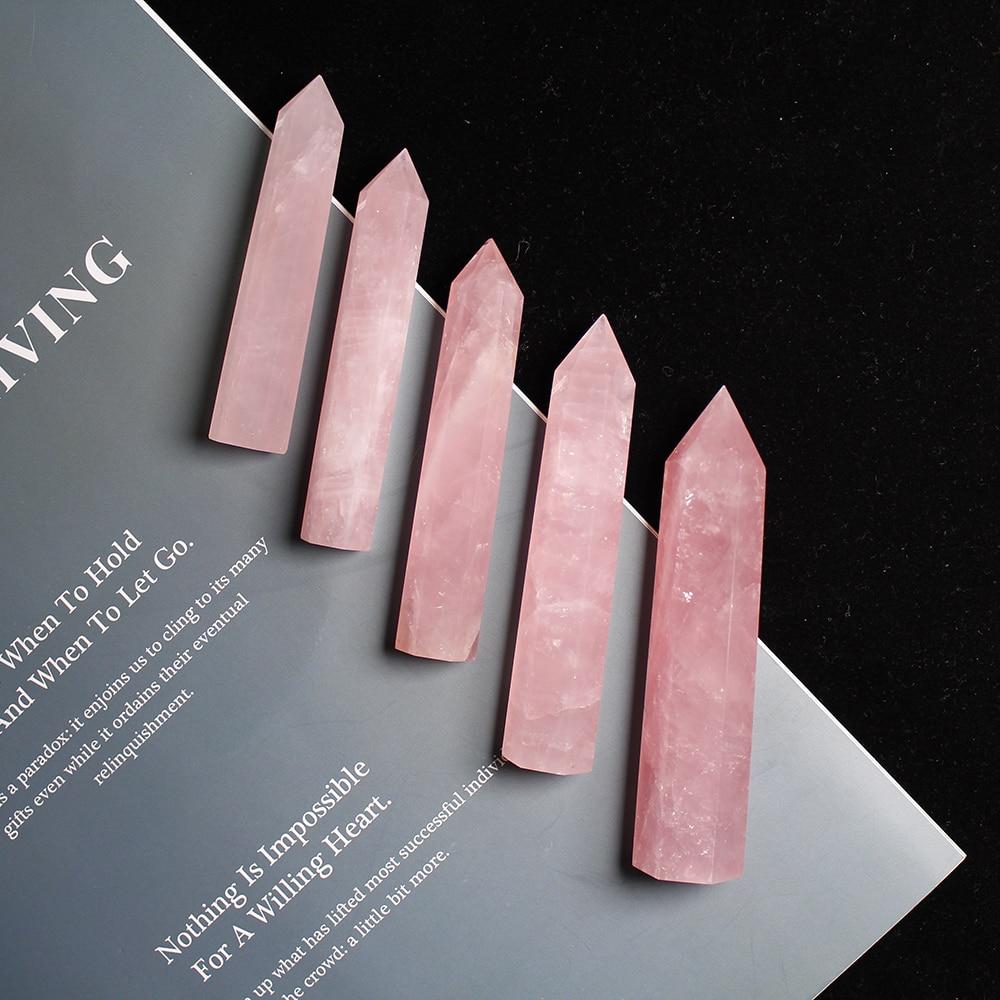 1pc Natural rose quartz crystal point  Pink crystal column Hand polished hexagon for Home Furnishing decoration