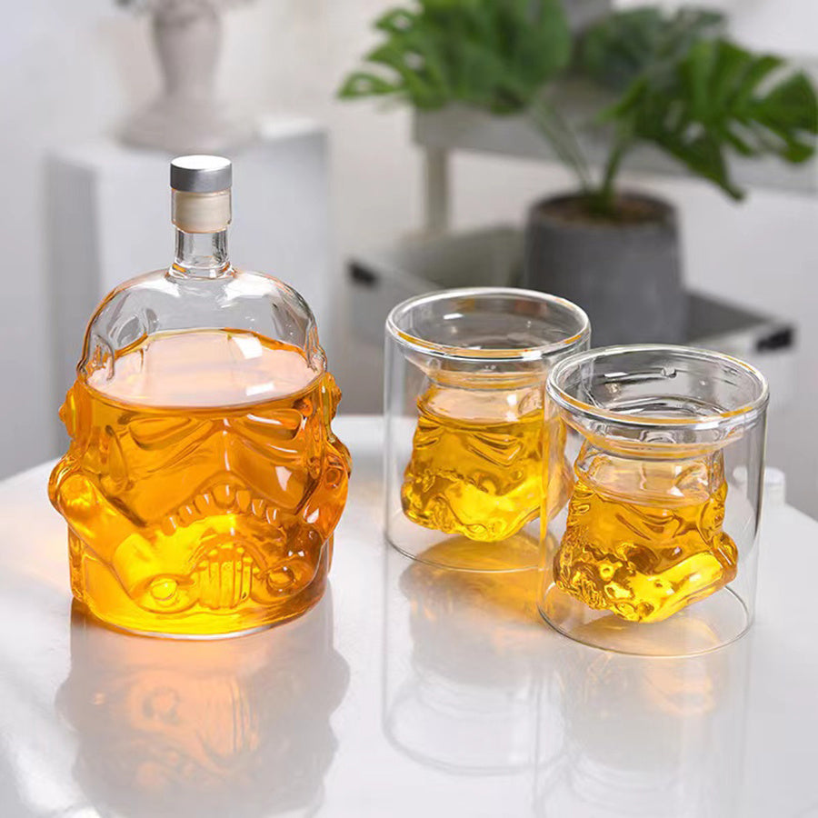 Set Of 3, Whiskey Decanter Set With 2 Glasses, Transparent Creative Flask Carefe, Whiskey Carafe For Wine, Scotch, Bourbon, Vodka, Liquor, V