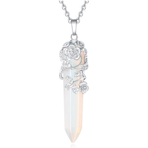 Flower Wrapped Crystal Point Pendant Necklace Reiki Healing Crystals Stone Necklaces Gemstone Quartz Jewelry for Women