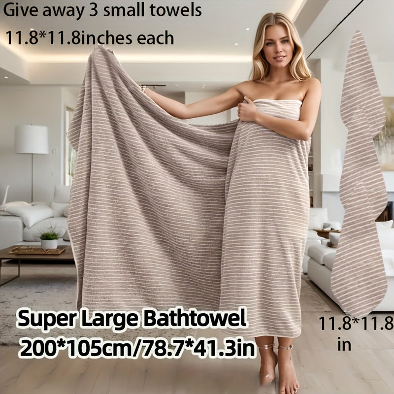 4pcs Set, Extra Large 41.34x78.74inch Star Striped Towel with 1pc, - Includes 3pcs 11.81*11.81inch Square Towels, Strong Absorbency Coral Fiber, Quick-Dry, Non-Shedding, Durable - Perfect for Home, Beach, Outdoor - Ideal Holiday Gift, Towel | Modern Towel