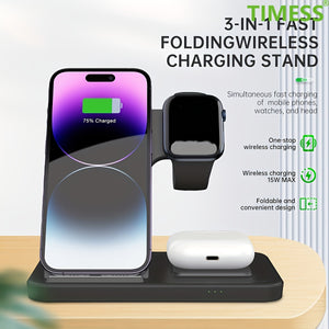 Foldable 3 In 1 Fast Charging Station, 15W Wireless Charger Stand For IPhone 15, 14, 13, 12, 11/Pro/Max/Mini/Plus, X, XR, XS/Max, SE, 8/Plus, Suitable For IWatch 1-9, Suitable For Airpods 3/2/Pro
