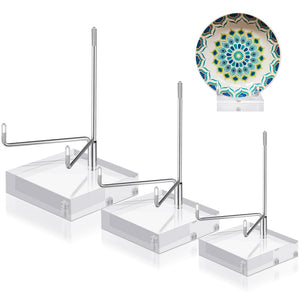 Clear Acrylic Display Stand Holder for Gemstones Fossils Minerals Agate Slabs Plates Collectibles with Adjustable Metal Arms Display Easel Stands with Acrylic Base, 3 Pack