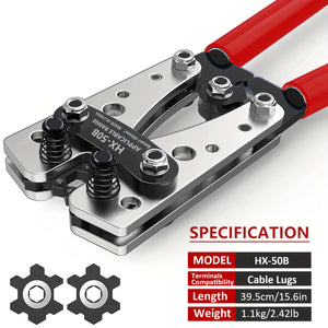 1pc/1set Battery Cable Lug Crimping Tool Kit With Cable Cutter And Copper Lugs Assortment Kit With Heat Shrink Tubing, Wire Crimper For 6-50