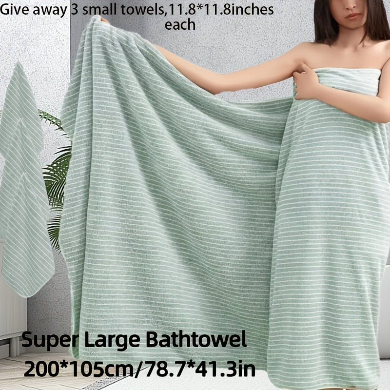 4pcs Set, Extra Large 41.34x78.74inch Star Striped Towel with 1pc, - Includes 3pcs 11.81*11.81inch Square Towels, Strong Absorbency Coral Fiber, Quick-Dry, Non-Shedding, Durable - Perfect for Home, Beach, Outdoor - Ideal Holiday Gift, Towel | Modern Towel