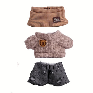 17cm Labubu Doll Clothes For With 3 Outfits - Stylish Fisherman Hat & Sweaters & Pants Or Skirt Set For 17cm Dolls, Adorable BuLabu Accessories For Play & Display (Not Included Shoes & Doll)