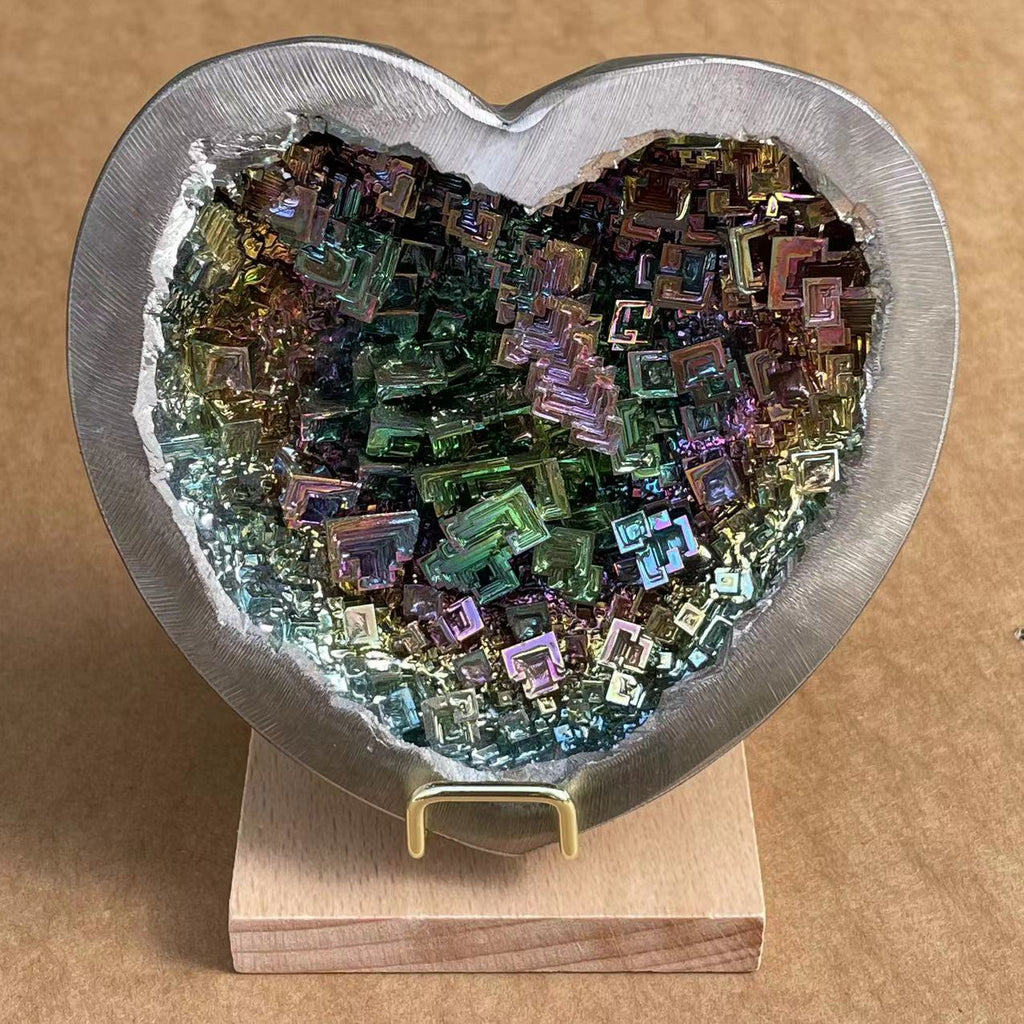 Gorgeous Rainbow Bismuth Geode Bowl Ornament Home Decor With Stand Collecting US Stock