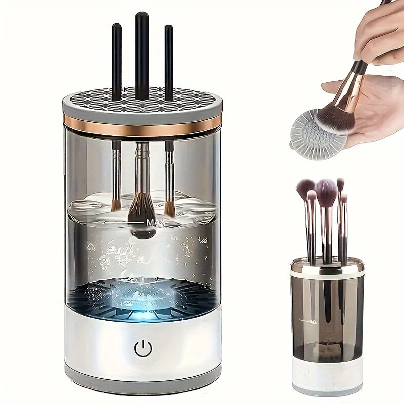 USB-Powered Electric Makeup Brush Cleaner & Dryer – Automatic Spinning Design with Heating Function, Transparent Cylinder for Easy Visibilit