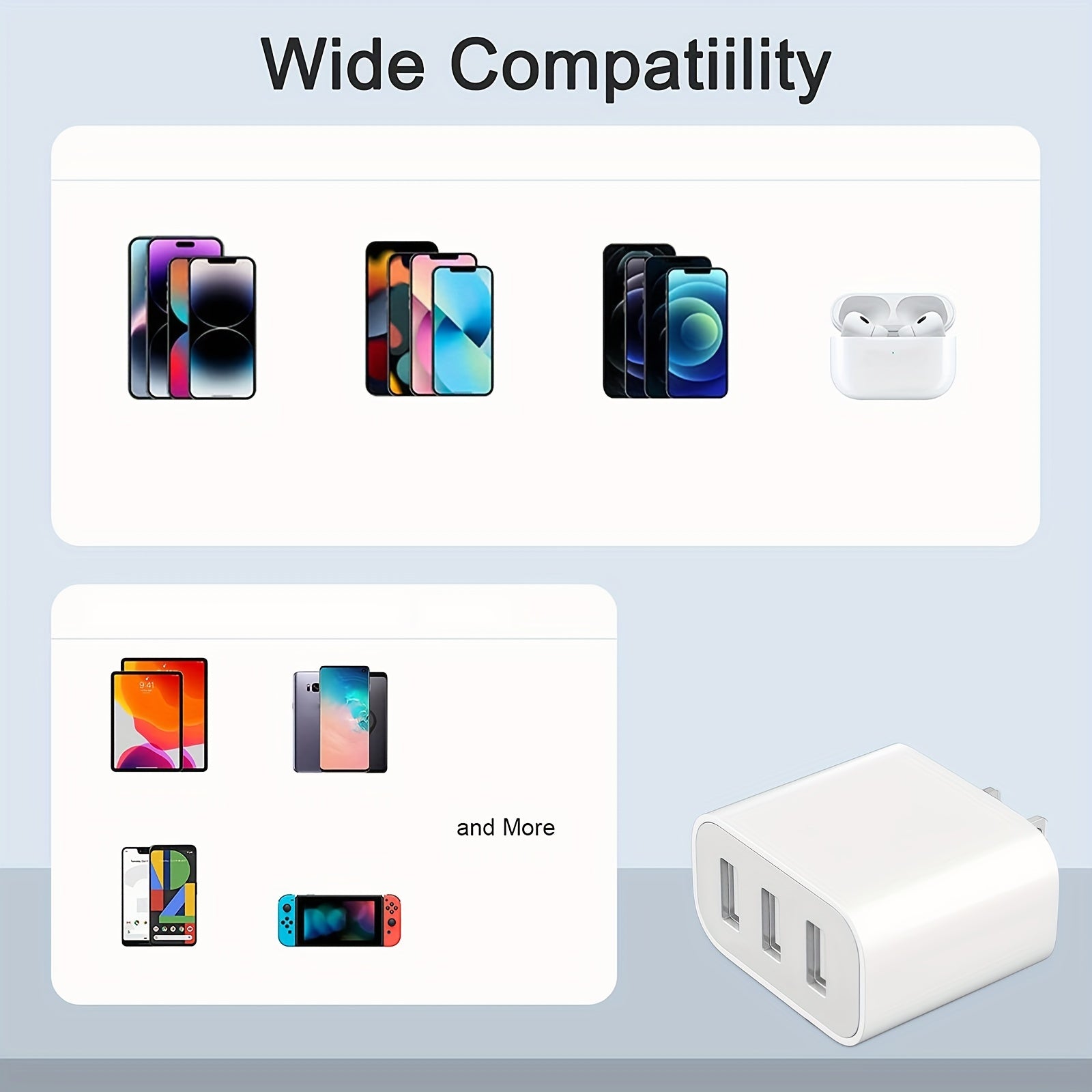 3-Port USB Wall Charger - Fast 20W Travel Adapter for iPhone 14/13/12 & Samsung Galaxy