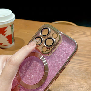 Luxurious Electroplated Wireless Charging Case for iPhone 14/13/12/11 Pro Max Plus - Glitter Soft Bumper Cover