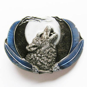 Jeansfriend New Enamel Western Wolf Moon Oval Belt Buckle US Local Shipping