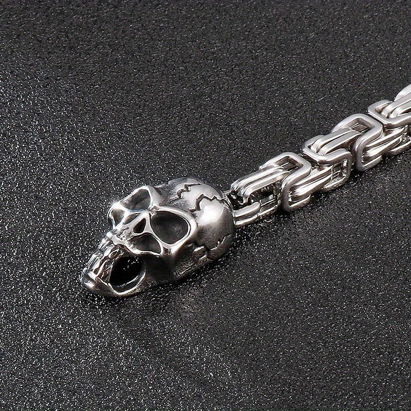 Stainless Steel Double Skull Bracelet, Fashion Personality Rock Trend Halloween Ornaments