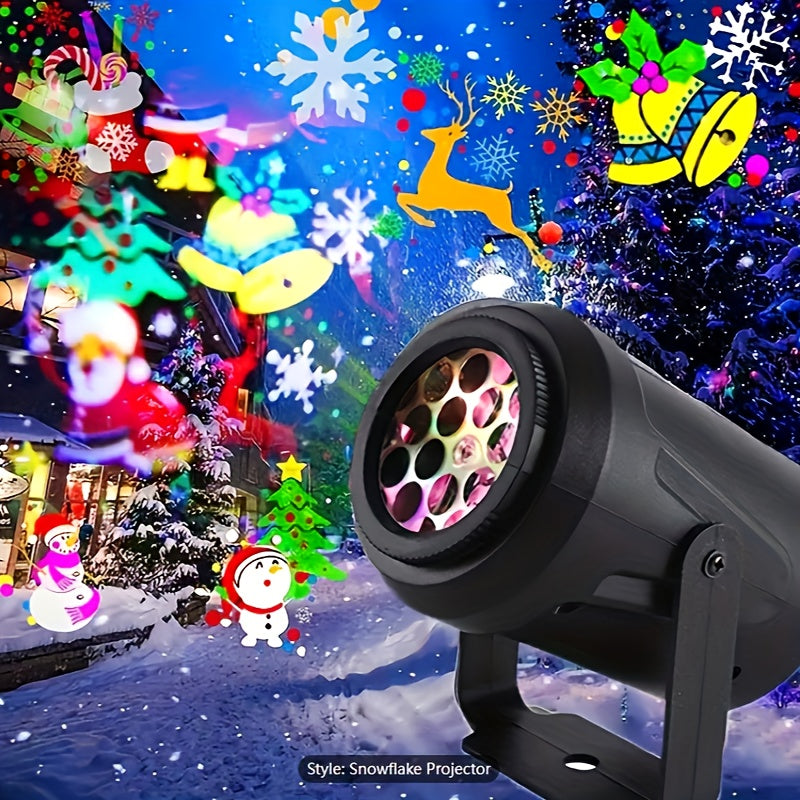 1pc Snowflake Christmas Projector,USB Powered Rotating Christmas Pattern LED Stage Lights, Outdoor Holiday Lighting Christmas Decoration, Sn