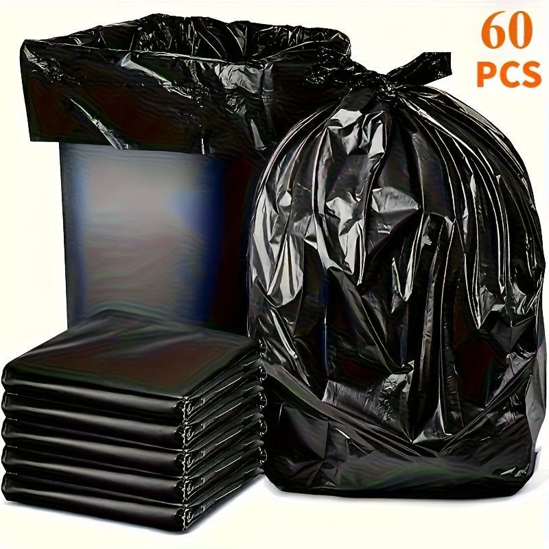 60pcs Heavy-Duty Black Garbage Bags - Leak-Proof, Durable Polyethylene for Home, Office, Kitchen, Bathroom & Outdoor Use, Multi-Purpose Cleaning Solution with Convenient Scroll Design, Office Waste Disposal | Sleek Black Bags | Durable Polyethylene