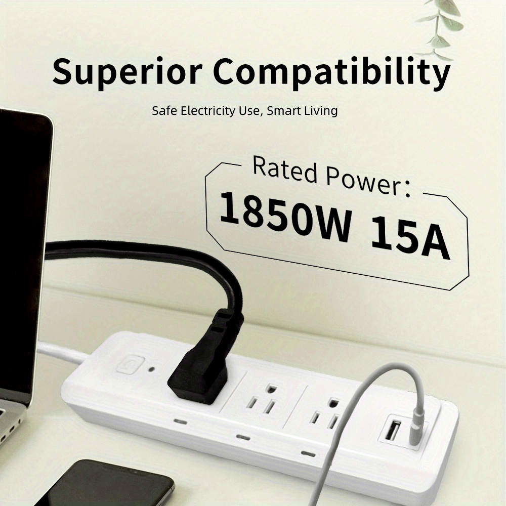 Tuya Smart Three-Socket WiFi Smart Plug Power Strip Independent Socket Control USB-A + C Port Remote Control Smart Home Management Voice-activated Energy-saving Timer Function Wall-mountable Suitable for Office School and Dormitory Use