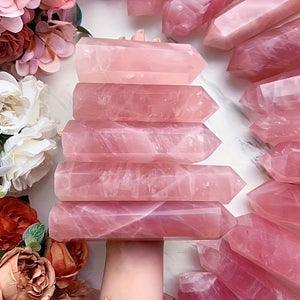 [Rose Quartz Crystal Tower] Natural Rose Quartz Obelisk - Crystal Tower for Home Decoration, Holiday Party, Valentine's Day Gifts