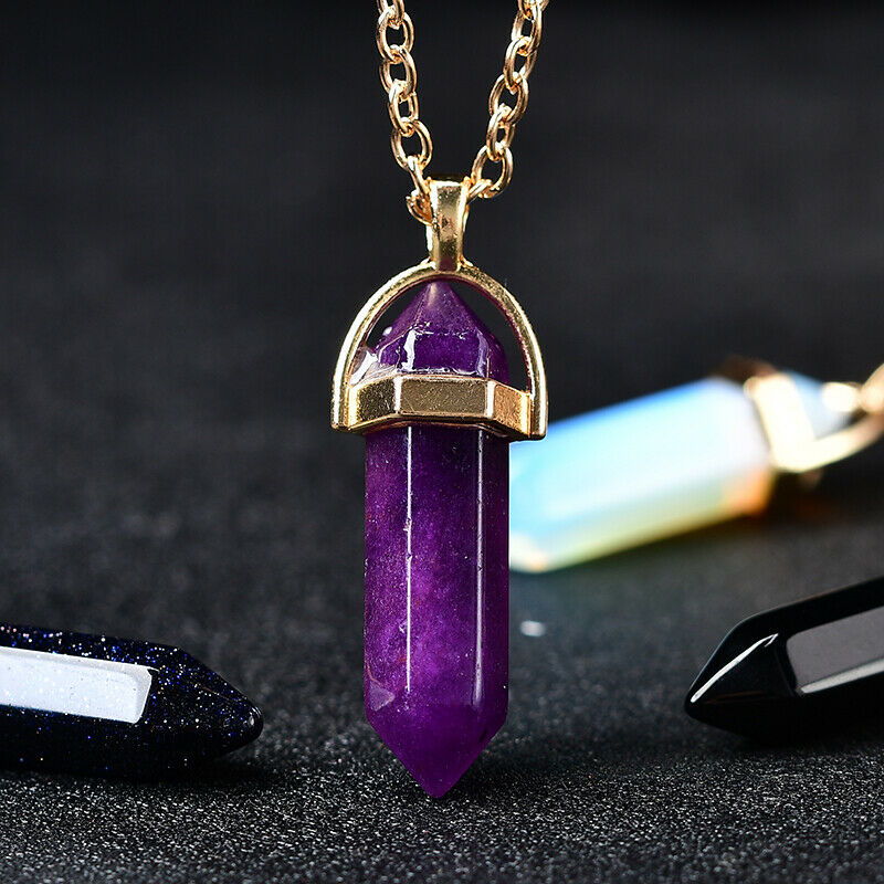 Crystal Gemstone Necklace Quartz Pendulum Shaped Pendent Healing Reiki Gift