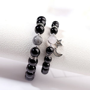 Simple Moon & Star Shape Pendant Beaded Bracelet Temperament Couple Girlfriend Bracelet Gift