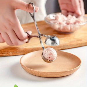 1pc Meatball Machine, Stainless Steel, Non-stick Meatball Machine, Pliers, Cake Meatball Machine With Cookie Dough Ice Tongs, Kitchen Spoon,