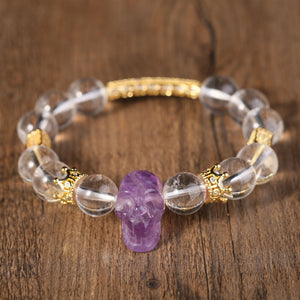 Beautiful Purple Amethyst Skull Bracelet Fashion QUARTZ Crystal Beads Jewelry