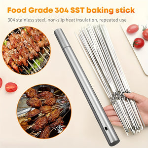 30/50pcs Reusable Barbecue Meat Skewers & 1 Tube Storage For Barbecue, Perfect For Outdoor CampingPicnic BBQ, Stickers For Halloween Christm