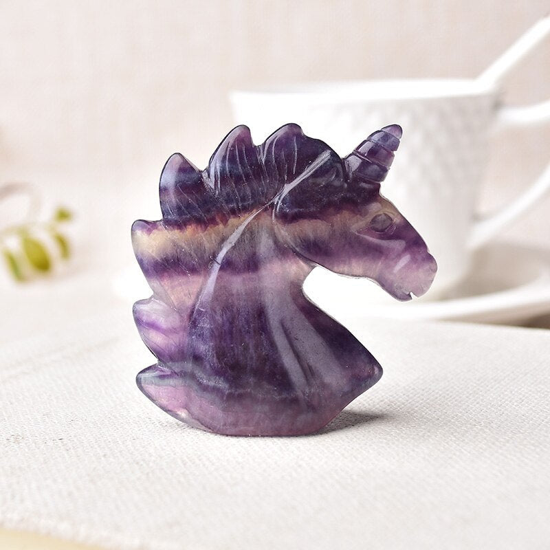 1PC Natural Fluorite Unicorn Figurine Hand Made Carving Crystal Polished Quartz Healing Stone Home DIY Decoration Gem Gift