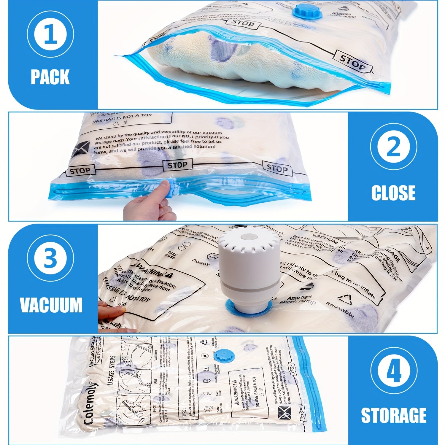 Colemoly Electric Air Pump for Vacuum Storage Bags, Portable Vacuum Bag Pump, Time And Effort Saving Electric Pump for Travel Essentials, Storage And Organization (Storage Bag Not Included)