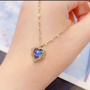 Stainless Steel Beautiful Love Heart Amethyst Golden Pendant Shiny Temperament Gift Women Jewelry Wear Everyday Christmas, Halloween  gift C