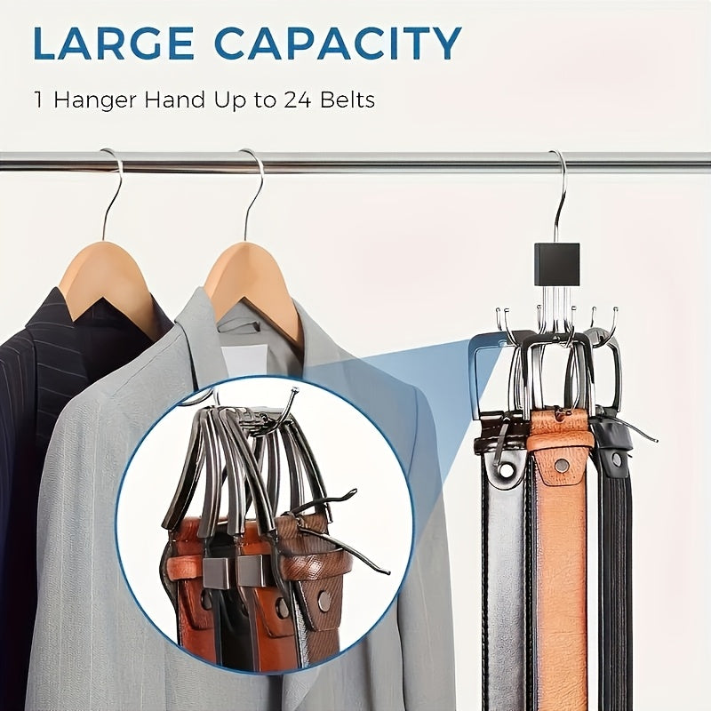1pc Rotating Wooden Multi-Functional Large Capacity Belt Rack - Unfinished Steel Hooks for Belts, Bras, Tank Tops, Ties, Scarves - Fashionab