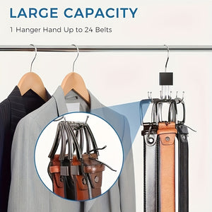 1pc Rotating Wooden Multi-Functional Large Capacity Belt Rack - Unfinished Steel Hooks for Belts, Bras, Tank Tops, Ties, Scarves - Fashionab