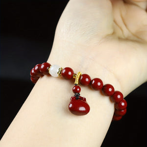 Natural Raw Ore Cinnabar Bracelet Ethnic Wind Bracelet Men And Women Bracelet Good Luck Bracelet