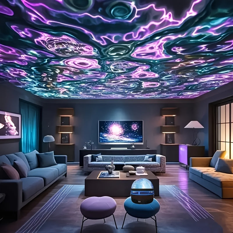 1pc USB-Powered Water Ripple LED Projector Lamp with Remote Control - Multifunctional Starry Sky & E-Book Reading Light for Bedroom, Living Room, or Home Decor - Creates Serene Atmosphere for Relaxation & Gifting, Lamps for Living Room