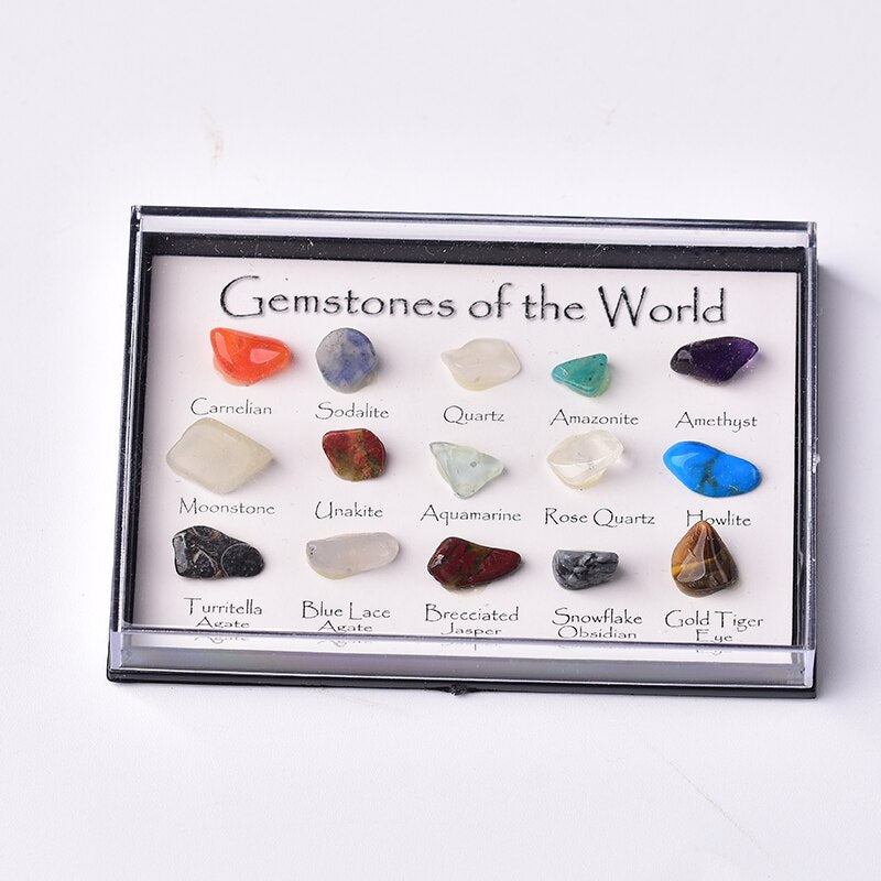 1set Natural Crystal Stone 15 in 1 Rock Mineral Specimen Teaching specimens Jaspery Gift Box Healing Stone Gifts for Children