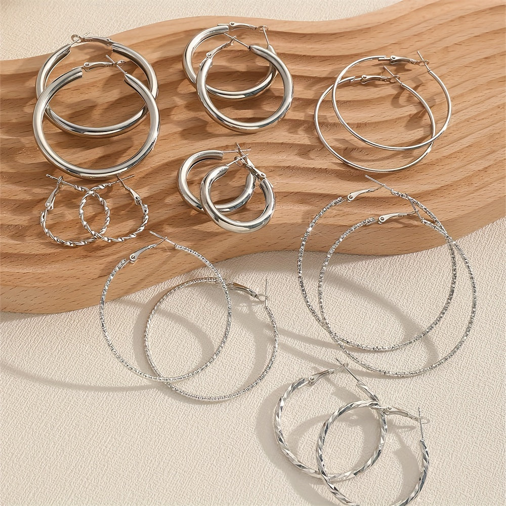 8 Pairs Set Of Hoop Earrings Alloy Jewelry Elegant Simple Style For Women Girls Daily Wear Delicate Set Gifts