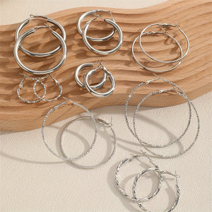 8 Pairs Set Of Hoop Earrings Alloy Jewelry Elegant Simple Style For Women Girls Daily Wear Delicate Set Gifts