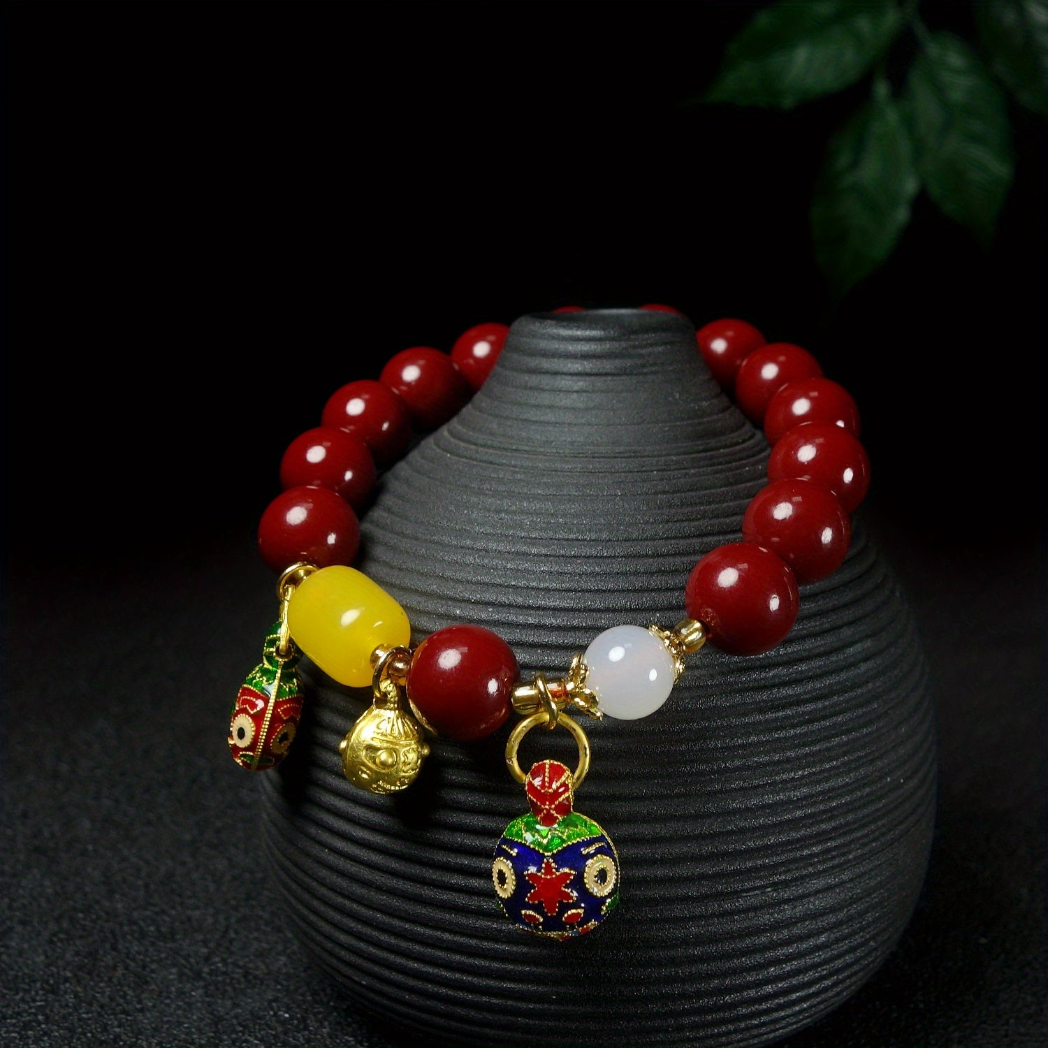 1pc Natural Ore Cinnabar Bracelet Auspicious Three Treasures Ethnic Style Bracelet