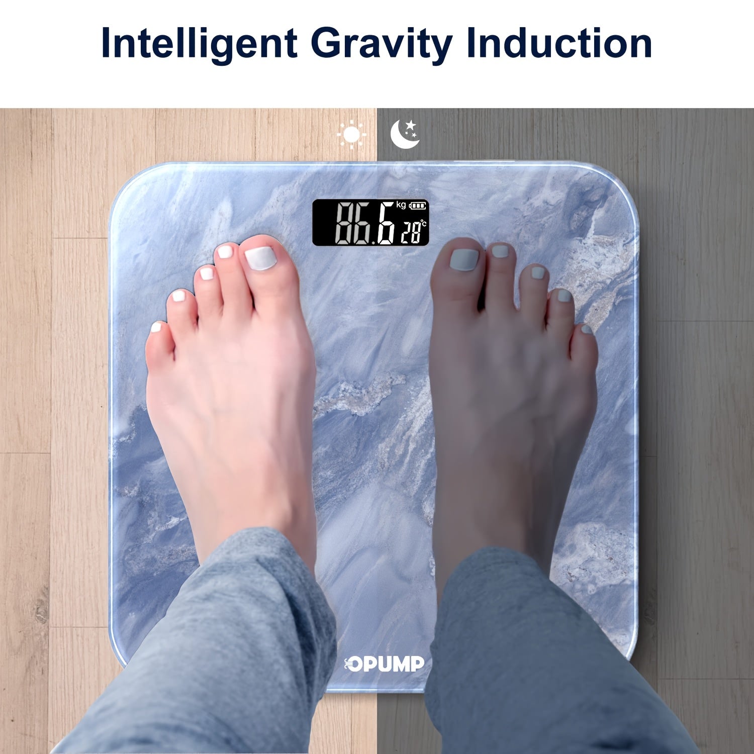 OPUMP Weight Scale, Bathroom Digital Weighing Machine, Good Looking, High Capacity, Accurate And Safe, Large Numbers, Easy to Read Electronic Scale, On Backlit LCD Display, 400 Pounds