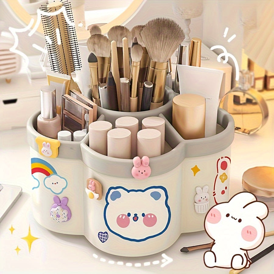 360-Degree Rotating Desk Organizer Set (1-Pack/2-Pack) - Cute Multi-Functional Stationery Holder with Large Capacity - PVC Round Pen & Art S