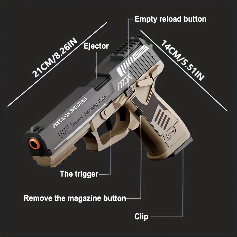 New Toy Gun Soft Clip Pistol [Can Be Continuous Fire Upgrade] Short Position Suspension Mode Magazine And Pull Back Action, Toy Foam Shock W